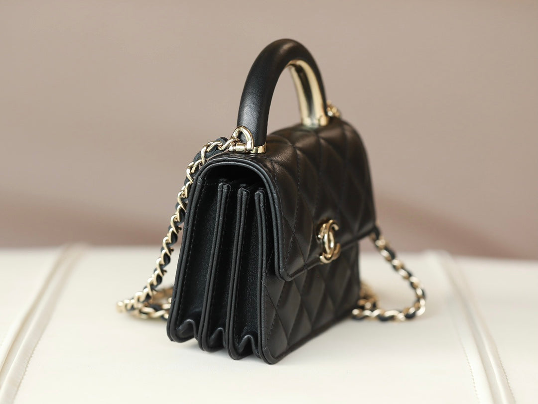 Black handle small card holder mini handle chain bag