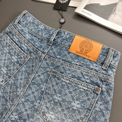 Old fashioned cross jacquard denim shorts