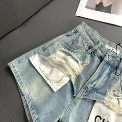 Pocket hole denim shorts