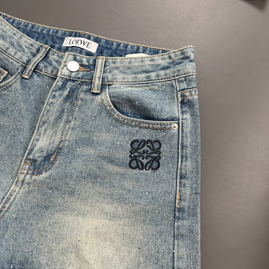 Rhinestone Embroidered Denim Shorts