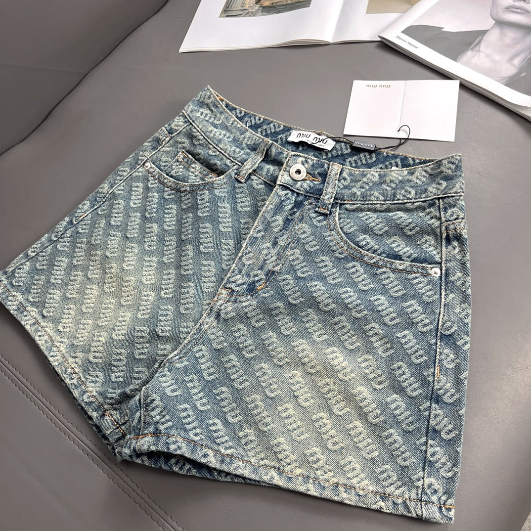 Jacquard logo denim shorts