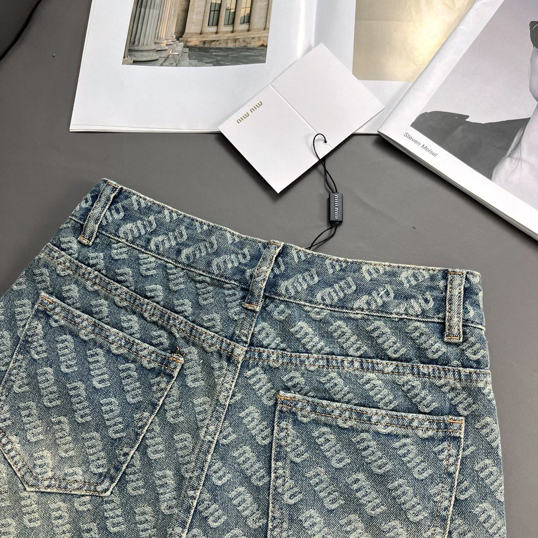 Jacquard logo denim shorts