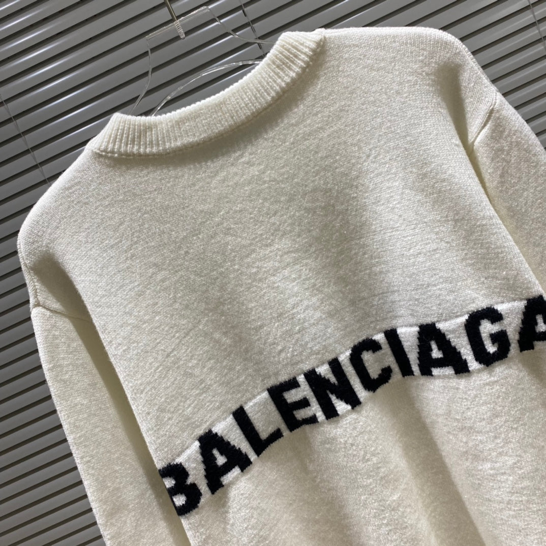 Simple front and back letter logo jacquard crew neck sweater