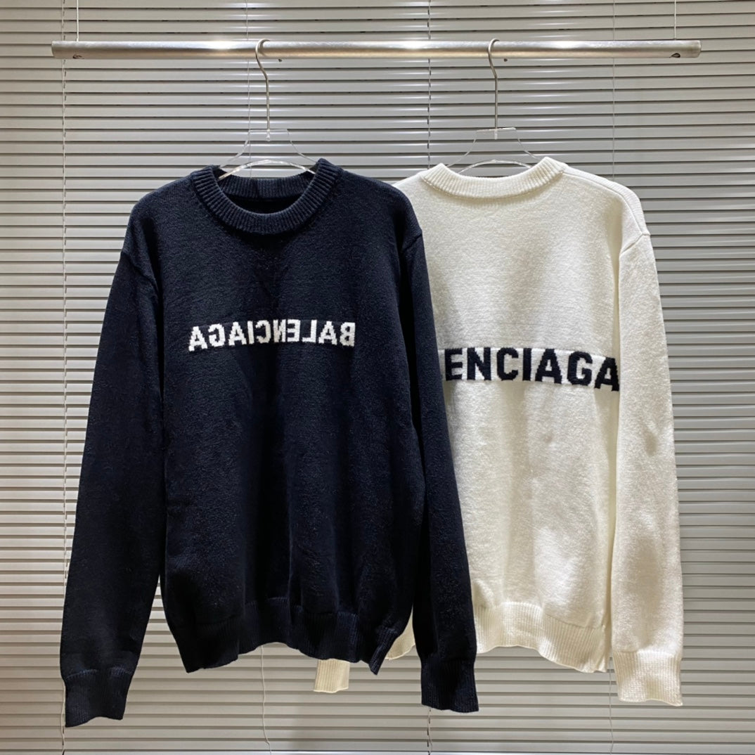 Simple front and back letter logo jacquard crew neck sweater