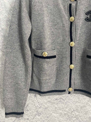 Grey Crewneck Long Sleeve Cardigan