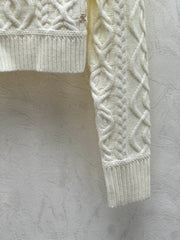 Cashmere cable-knit bow-tie crewneck long-sleeved top