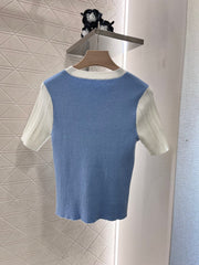 Round neck slim fit knitted short sleeves