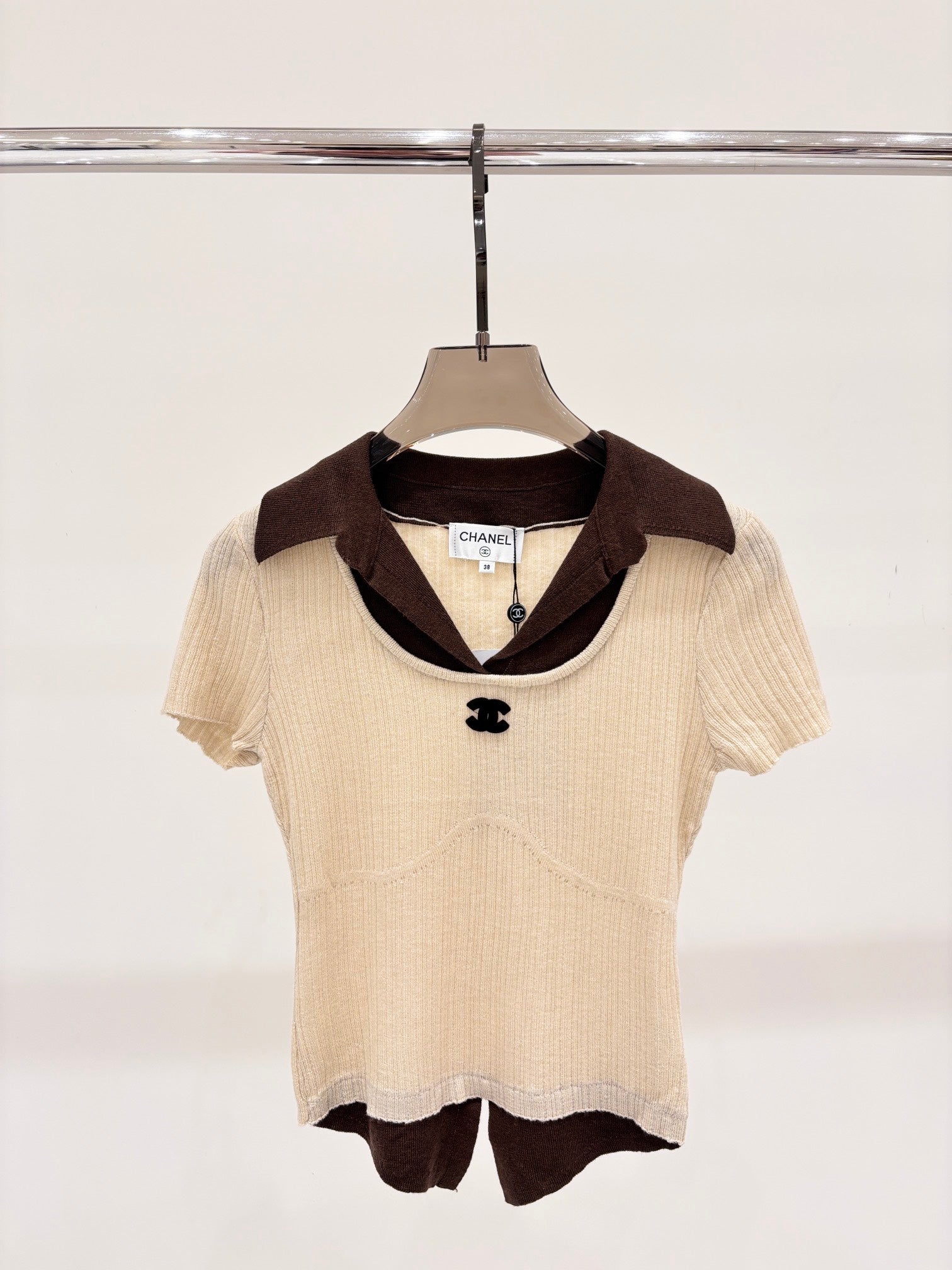 Lapel fake two-piece jacquard simple knitted short sleeves