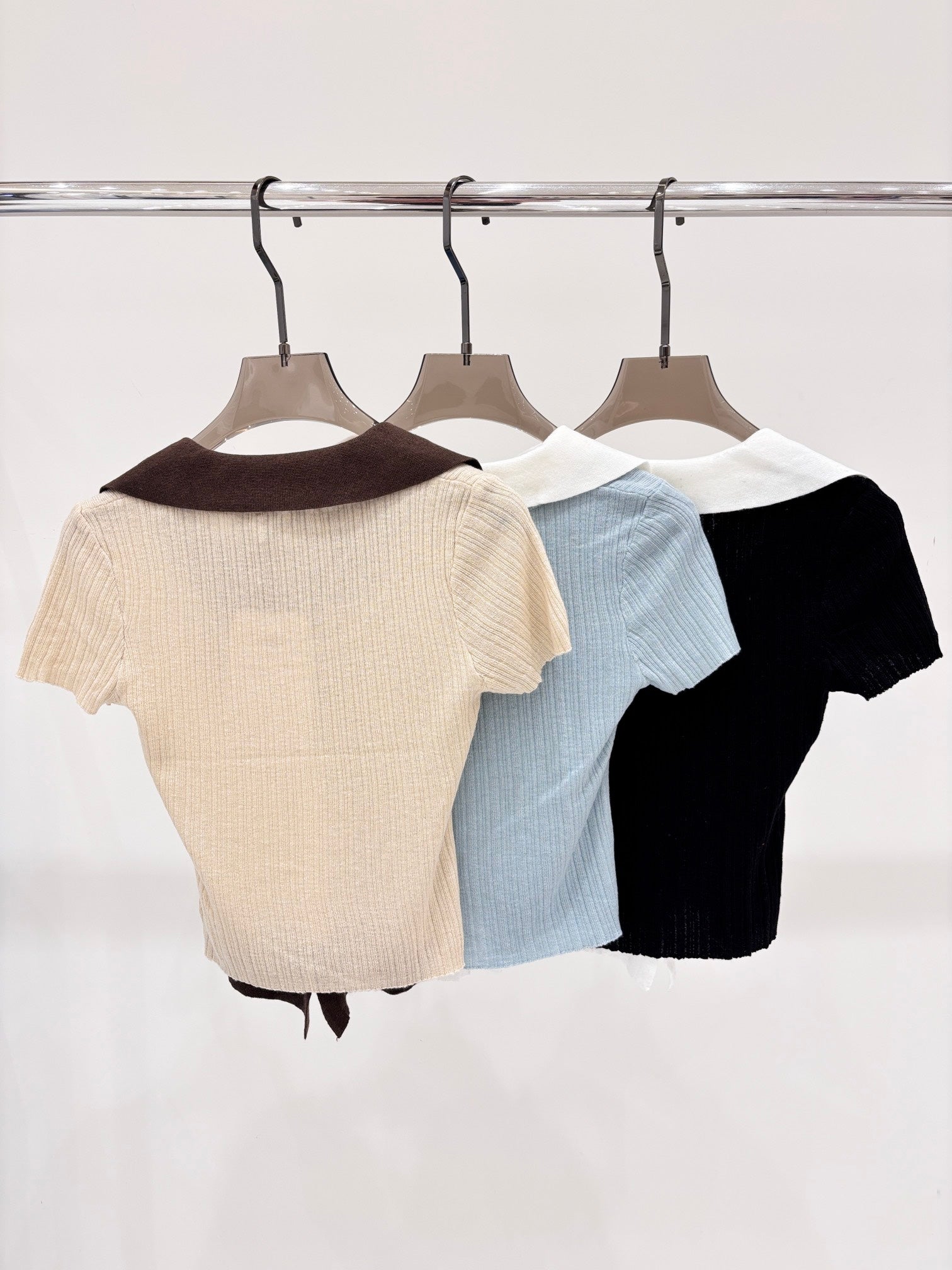 Lapel fake two-piece jacquard simple knitted short sleeves