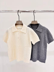 Lapel twist pattern o simple knitted short sleeves