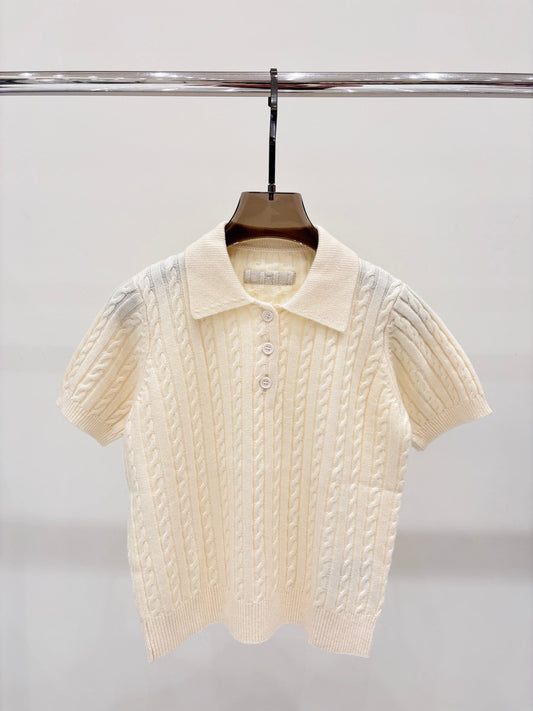 Lapel twist pattern o simple knitted short sleeves