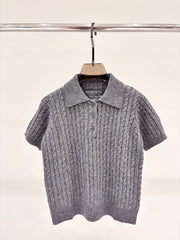 Lapel twist pattern o simple knitted short sleeves