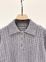 Lapel twist pattern o simple knitted short sleeves