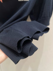 Micro-logo cashmere short-sleeved knitted top