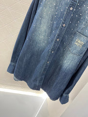 Retro washed rhinestone denim shirt