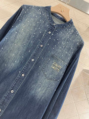 Retro washed rhinestone denim shirt