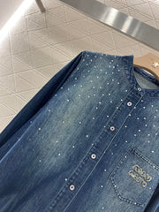 Retro washed rhinestone denim shirt