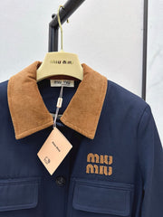 Contrast color corduroy lapel silhouette trench coat