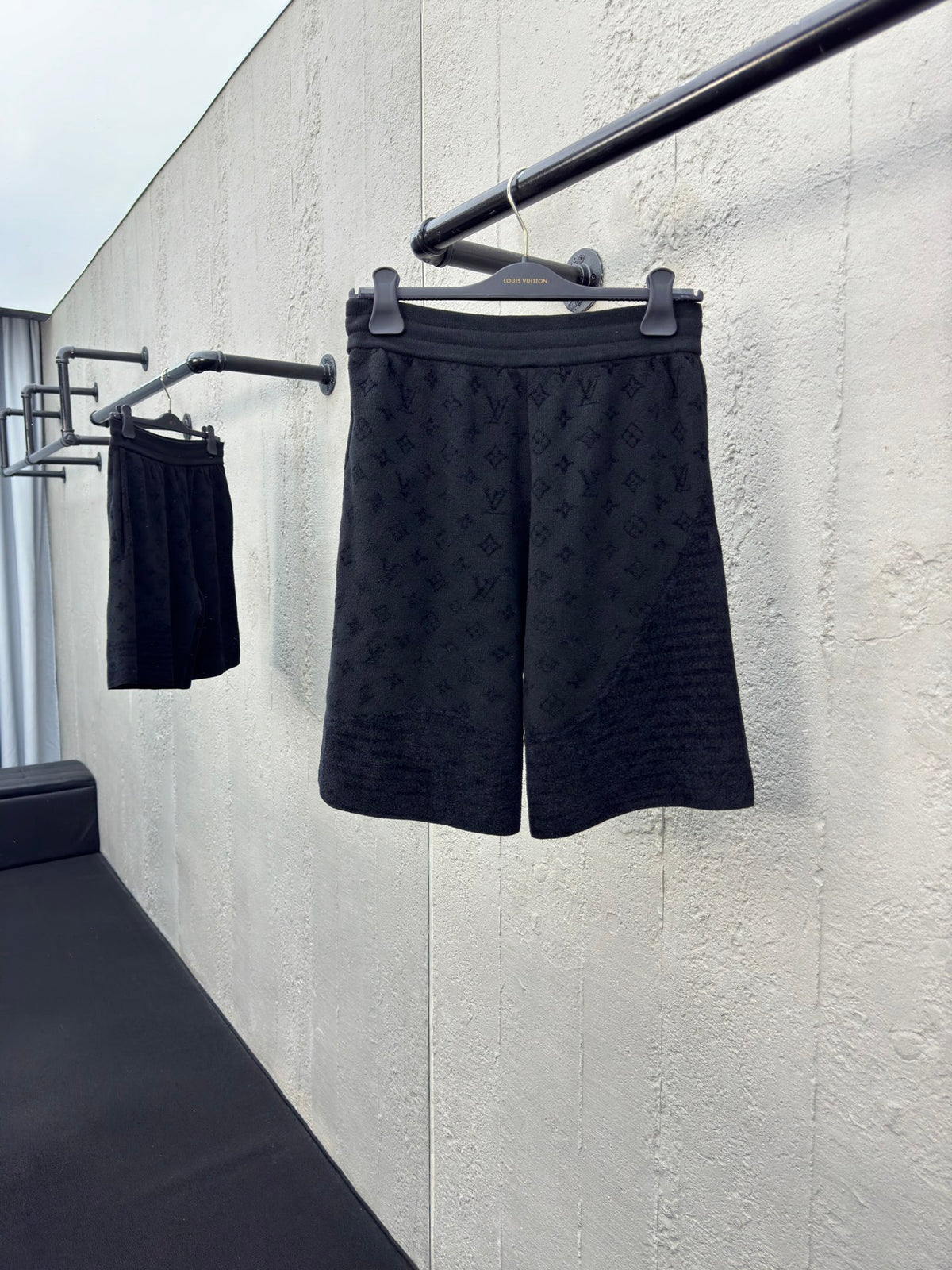 Spliced jacquard wool shorts