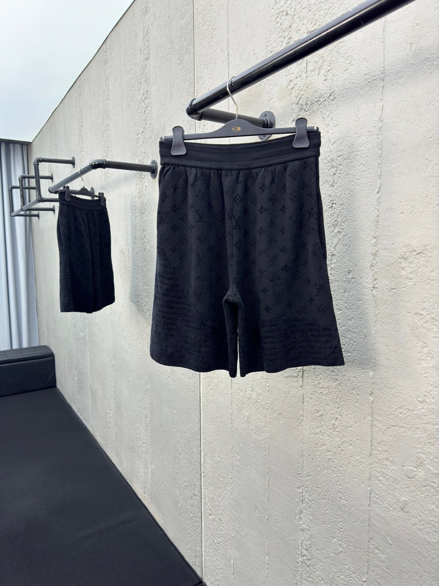 Spliced jacquard wool shorts