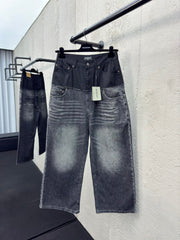 Spliced workwear denim trousers