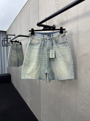 Washed denim shorts