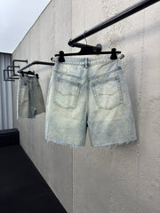 Washed denim shorts