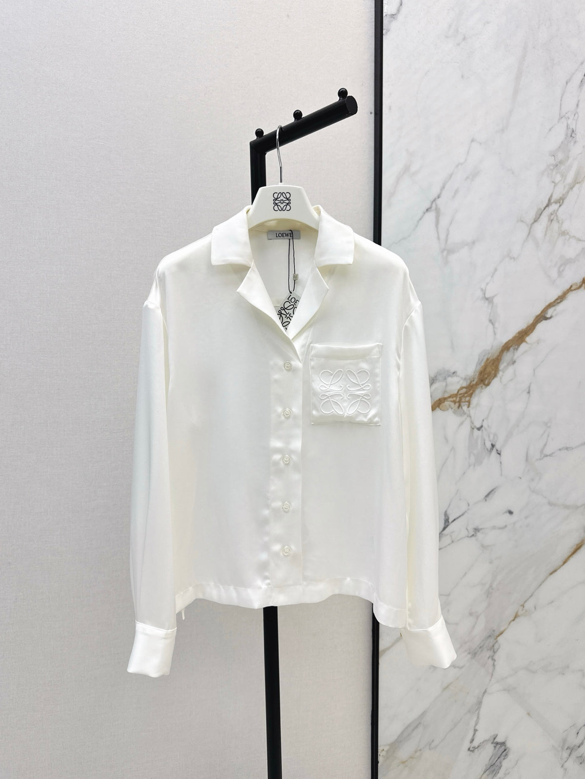 Embroidered pocket acetate shirt