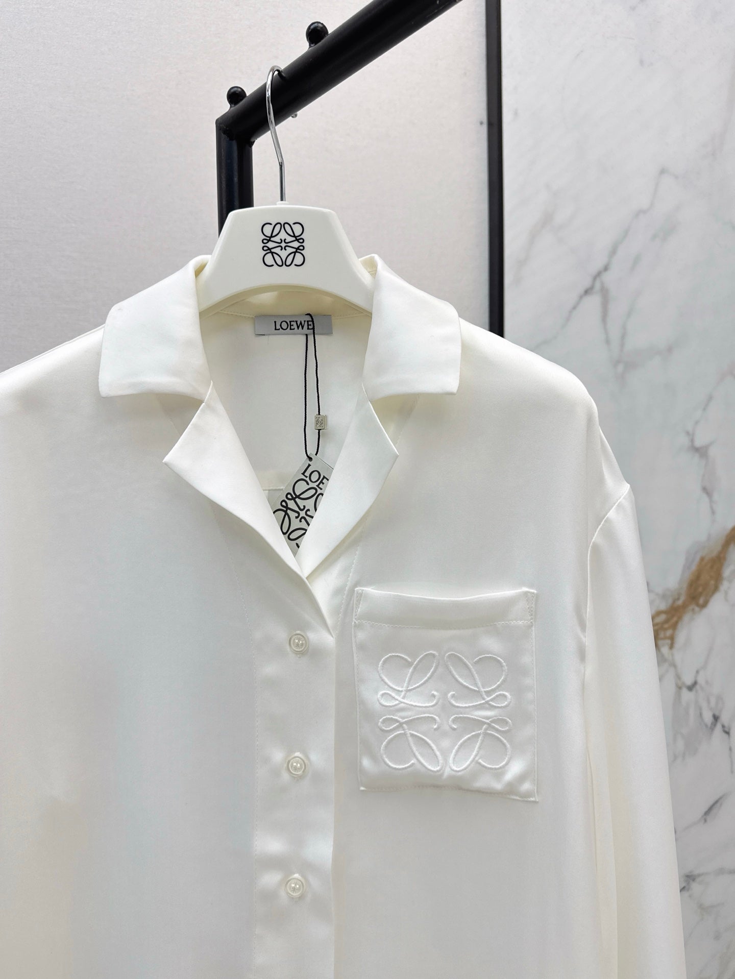 Embroidered pocket acetate shirt