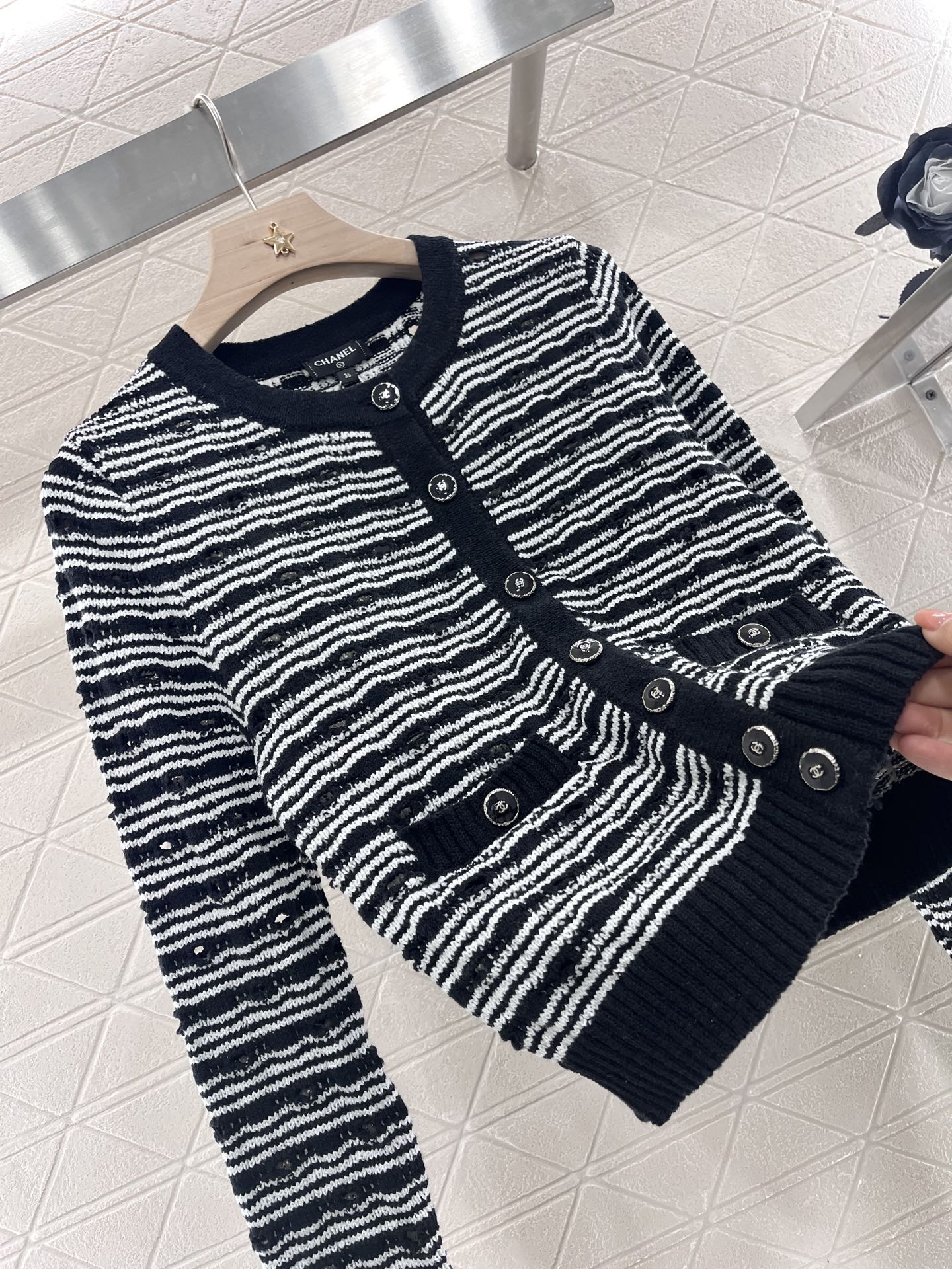 Striped knitted cardigan