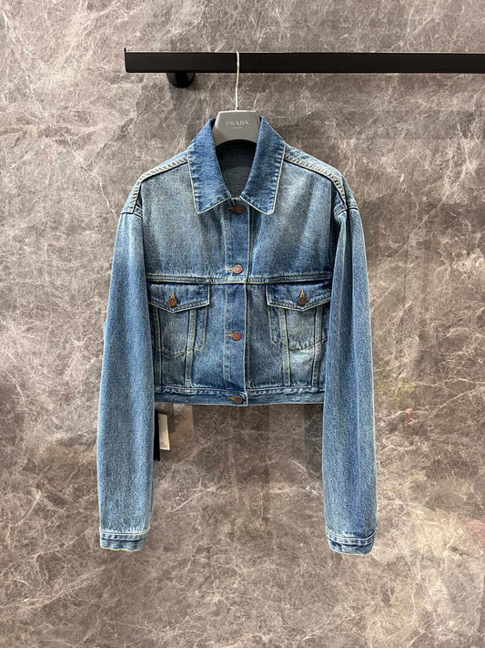 Lapel short denim jacket
