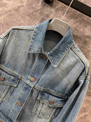 Lapel short denim jacket