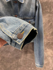 Lapel short denim jacket