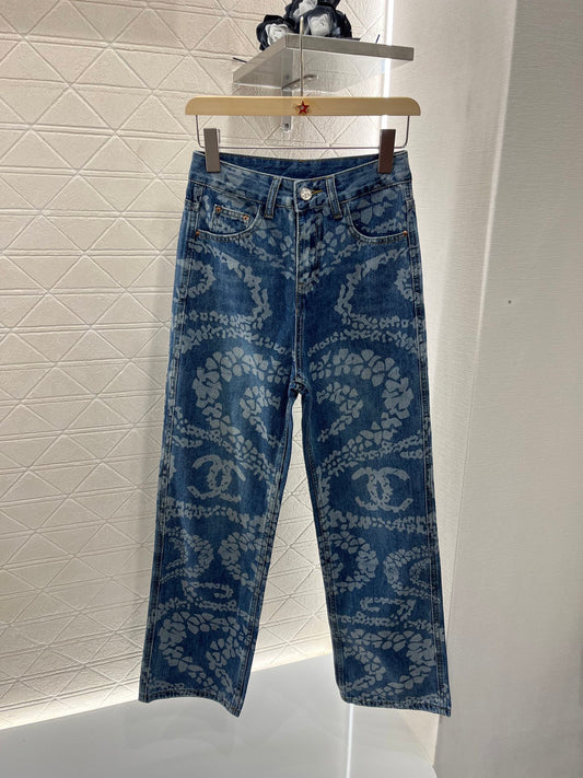 Laser denim straight pants