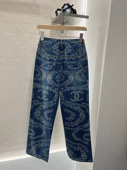 Laser denim straight pants