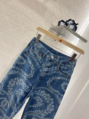 Laser denim straight pants