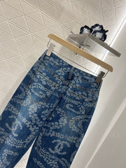Laser denim straight pants