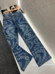 Laser denim straight pants
