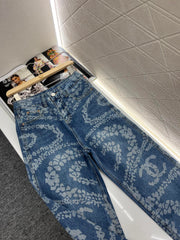 Laser denim straight pants