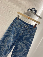 Laser denim straight pants