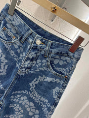 Laser denim straight pants