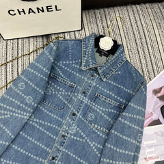 Chain print lapel denim shirt