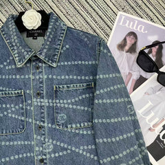 Chain print lapel denim shirt