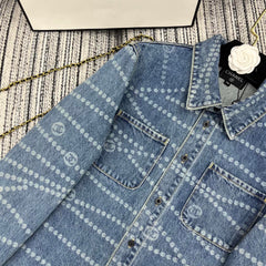 Chain print lapel denim shirt