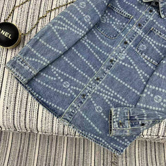 Chain print lapel denim shirt