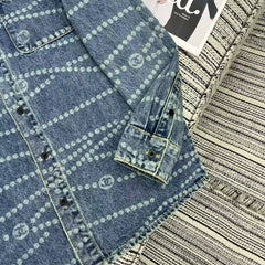 Chain print lapel denim shirt
