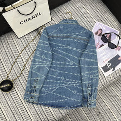 Chain print lapel denim shirt