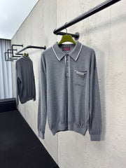 Contrast color knitted pullover sweater
