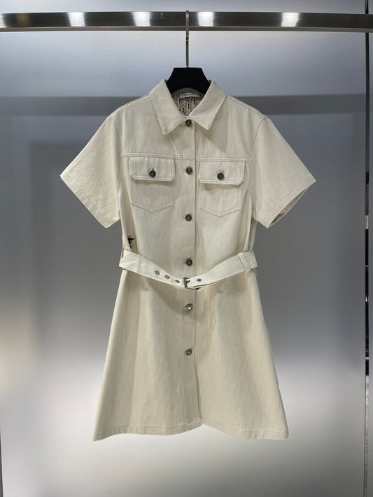 Lapel Short Sleeve Denim Dress