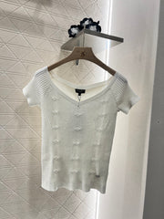 Three-dimensional crochet knitted short-sleeved top